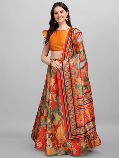 multi colored satin flared lehenga - 18355136 - Very Small Image - 1