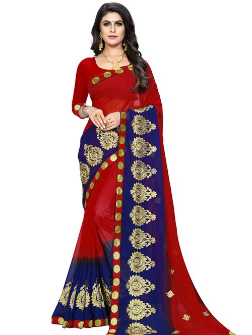lace detailed embroidered saree  with blouse - 18355436 - Very Small Image - 1