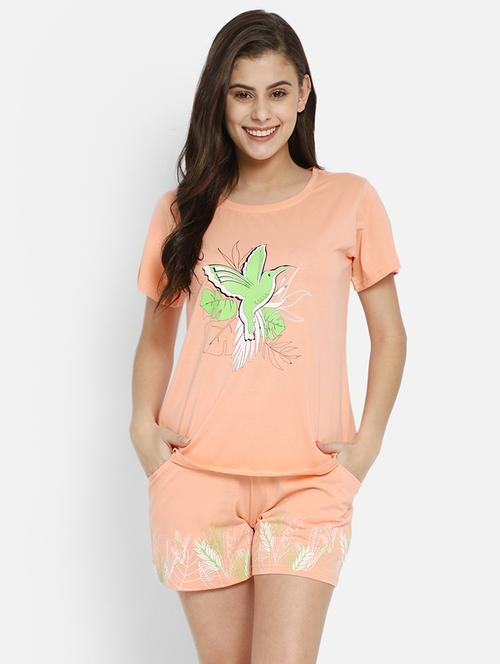 round neck graphic nightwear shorts set - 18355576 - Very Small Image - 1