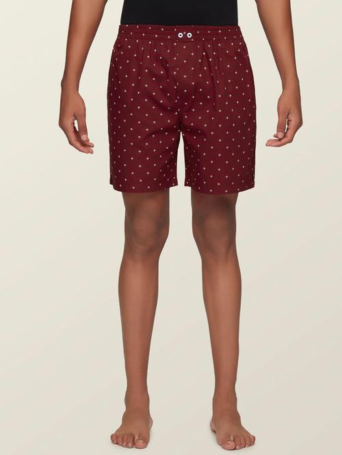 maroon printed cotton boxer - 18356174 - Very Small Image - 1