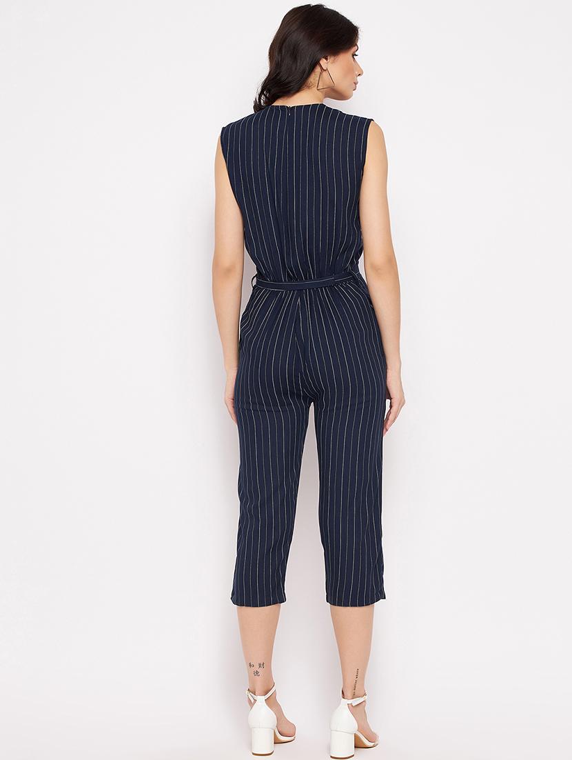 sleeveless striped knee length jumpsuit - 18356243 - Standard Image - 3
