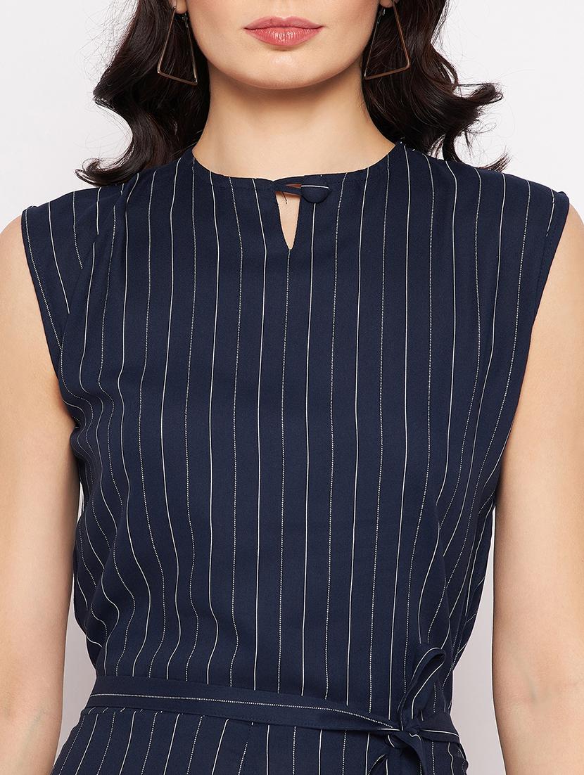 sleeveless striped knee length jumpsuit - 18356243 - Standard Image - 5