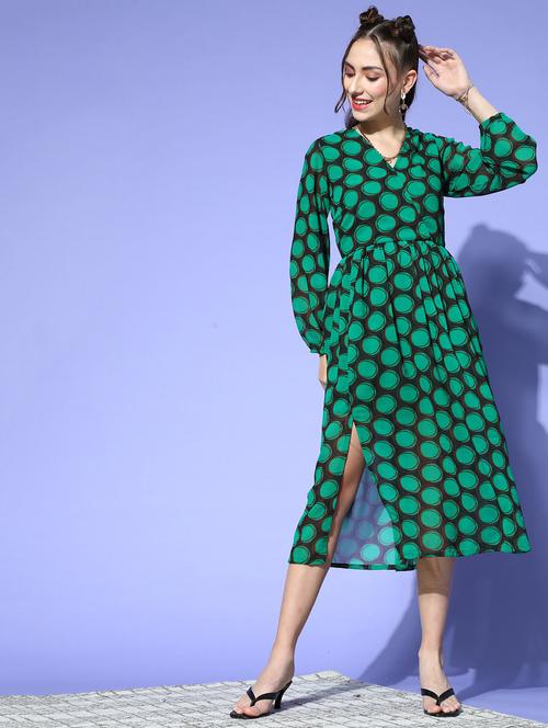 bishop sleeved printed a-line dress - 18357024 - Very Small Image - 1