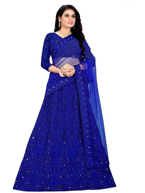 blue silk flared lehenga - 18357071 - Very Small Image - 1