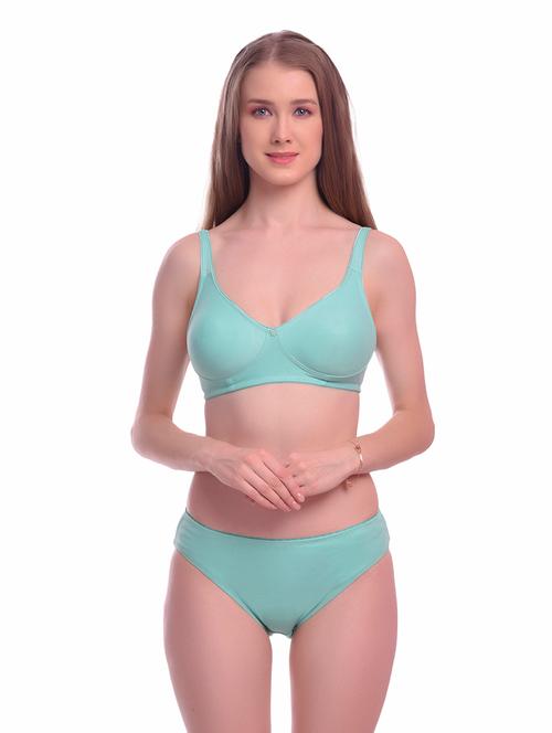 turquoise blue solid bra and panty set - 18357317 - Very Small Image - 1