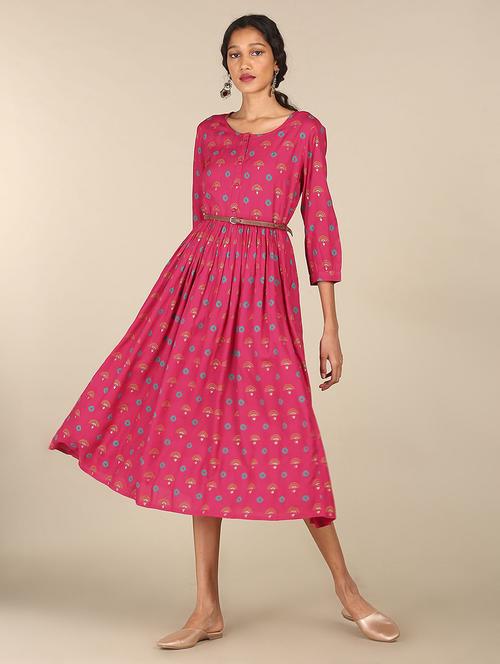 round neck printed belted fusion  midi - 18357686 - Very Small Image - 1
