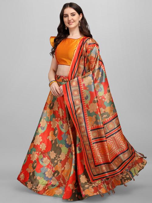 multi colored satin flared lehenga - 18358248 - Very Small Image - 1