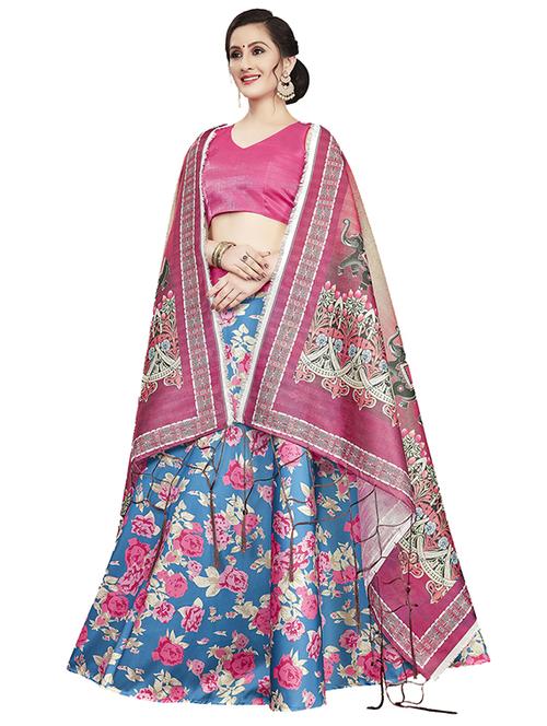 blue silk flared lehenga - 18358285 - Very Small Image - 1