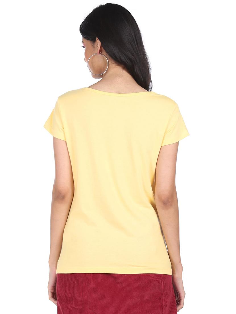 women's chest print round neck t-shirt - 18358349 - Standard Image - 2