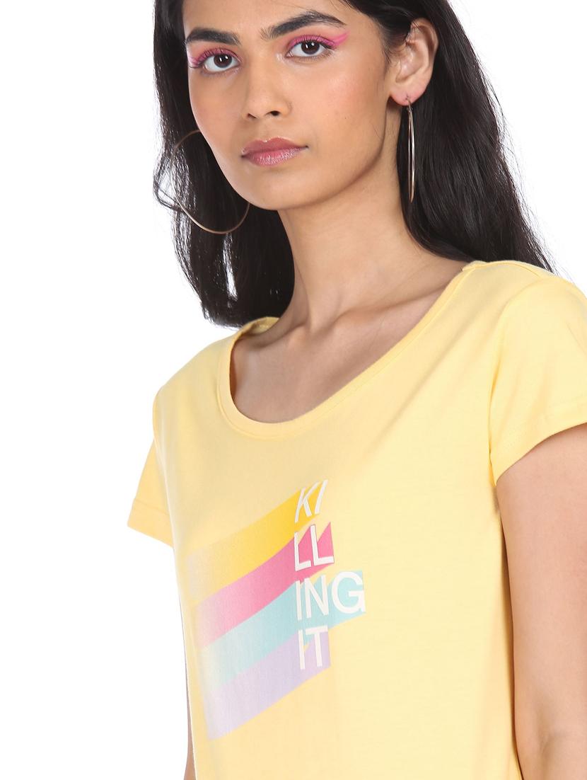 women's chest print round neck t-shirt - 18358349 - Standard Image - 4