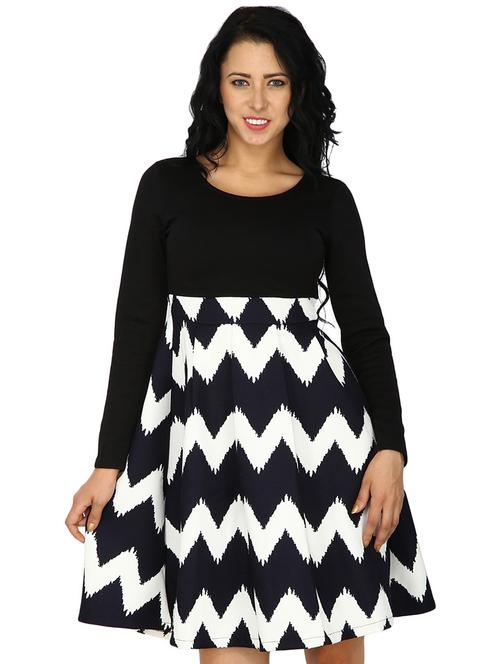 round neck chevron a-line dress - 18359923 - Very Small Image - 1
