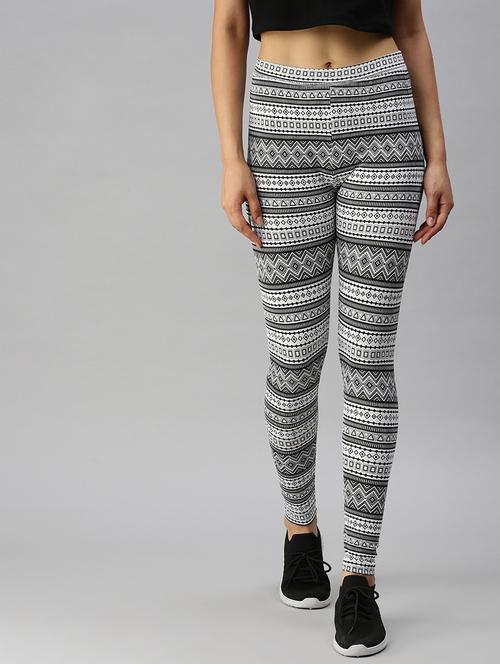 white printed ankle length active wear tights - 18360085 - Very Small Image - 1