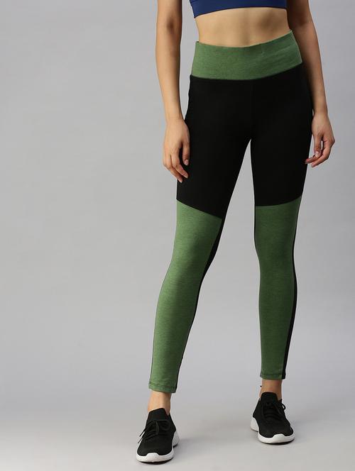 color block ankle length active wear tights - 18360090 - Very Small Image - 1