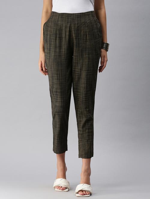 brown checkered flat front trouser - 18360105 - Very Small Image - 1