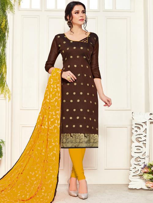 self design semi-stitched suit set - 18360174 - Very Small Image - 1