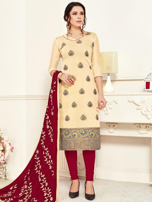 self design semi-stitched suit set - 18360181 - Very Small Image - 1