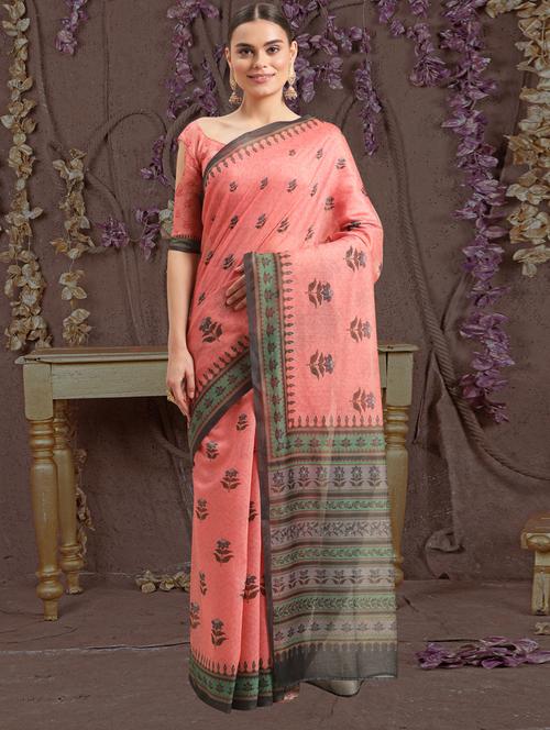 pink chanderi printed saree - 18362793 - Very Small Image - 1