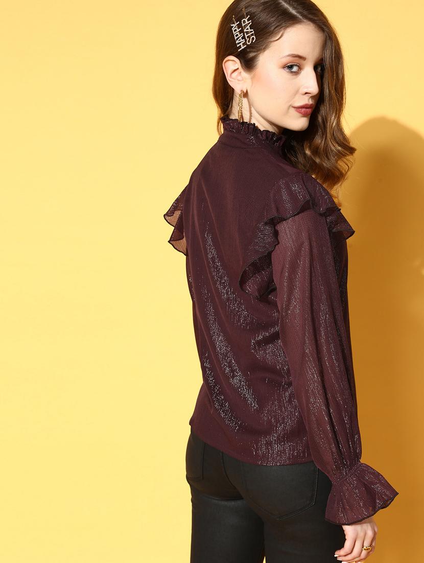 women solid ruffle detailed shirt - 18363472 - Standard Image - 2