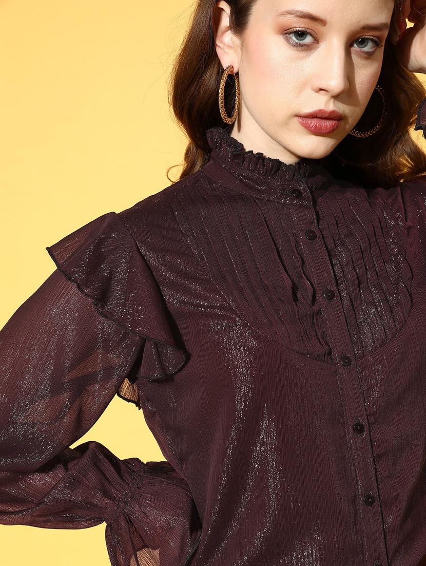 women solid ruffle detailed shirt - 18363472 - Standard Image - 4