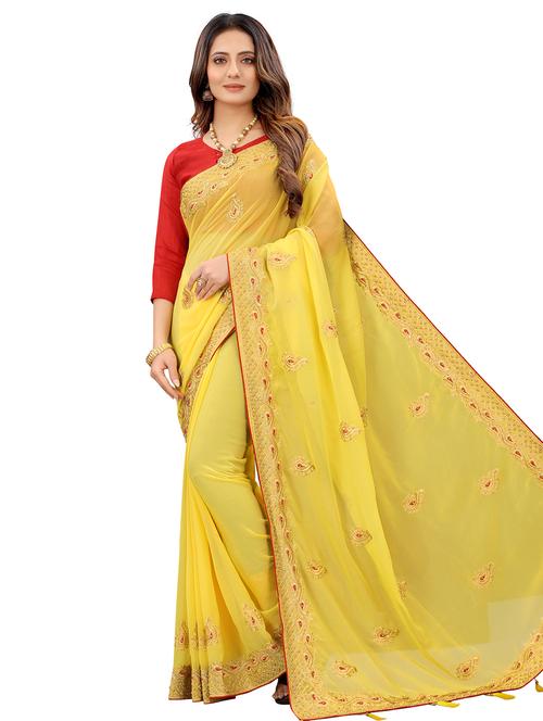 yellow georgette saree - 18367065 - Very Small Image - 1