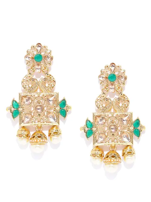 ladies gold plated earrings gold color  - 18367214 - Very Small Image - 1