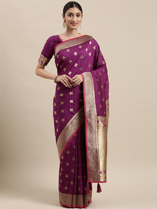 jacquard work woven saree with blouse - 18367255 - Very Small Image - 1