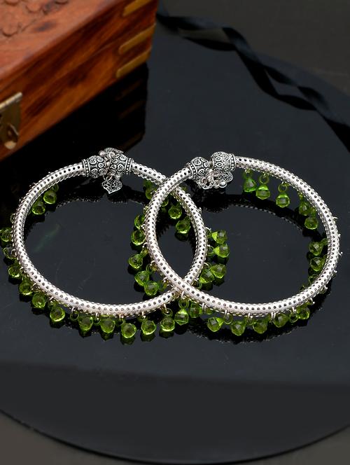 Silver Plated Stone Beads Kada Anklet - 18368966 - Very Small Image - 1