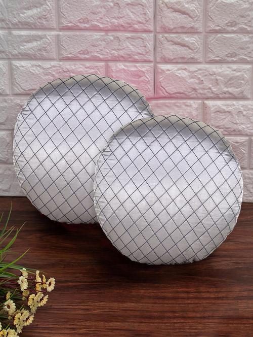 mezposh rasta grey satin (polyester) checked quilted cushion cover (12") (set of 2) - 18369325 - Very Small Image - 1