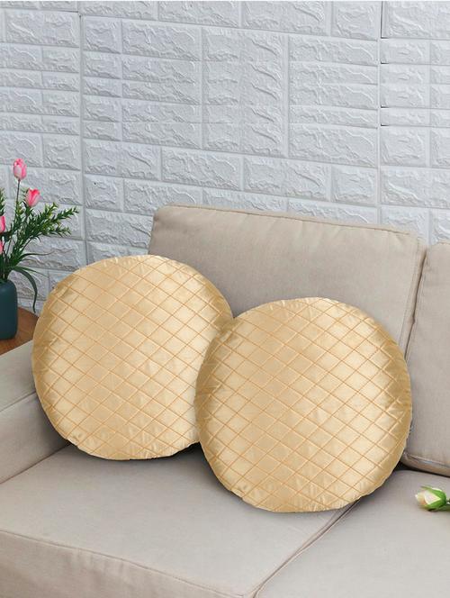 mezposh rasta cream quilted satin round cushion covers (14")  set of 2 - 18369370 - Very Small Image - 1