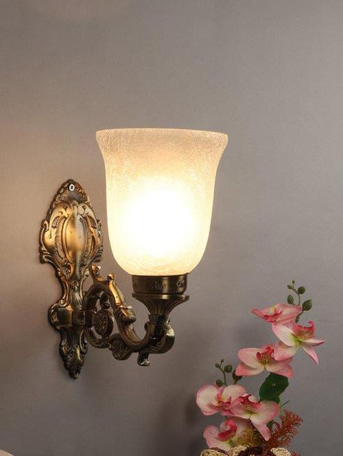 eliante antique gold aluminium base crackle glass shade wall light - 8554-1w - without bulb - 18369434 - Very Small Image - 1
