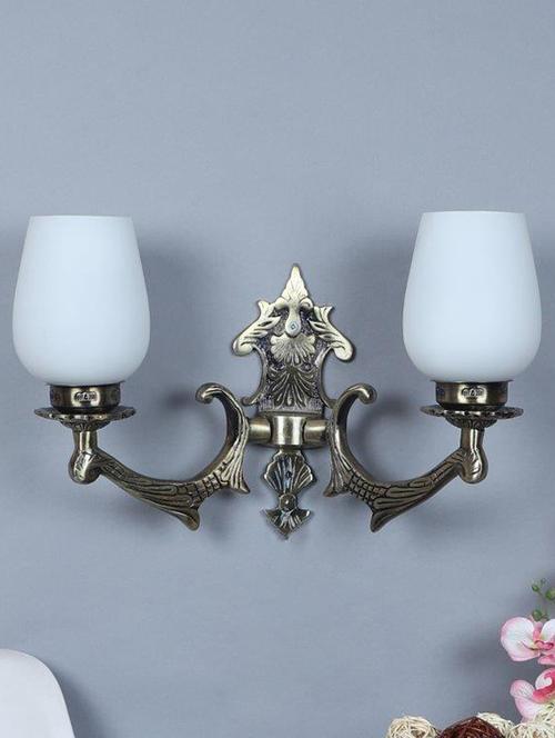 eliante antique gold aluminium base white glass shade wall light - 8754-2w - without bulb - 18369444 - Very Small Image - 1