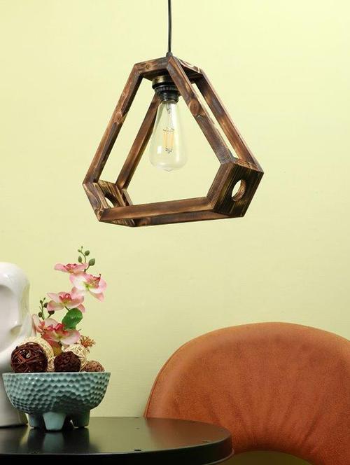 eliante brown wood base brown white shade hanging light - nb-152-wood-1lp - without bulb - 18369538 - Very Small Image - 1