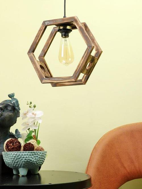 eliante brown wood base brown white shade hanging light - nb-153-wood-1lp - without bulb - 18369540 - Very Small Image - 1