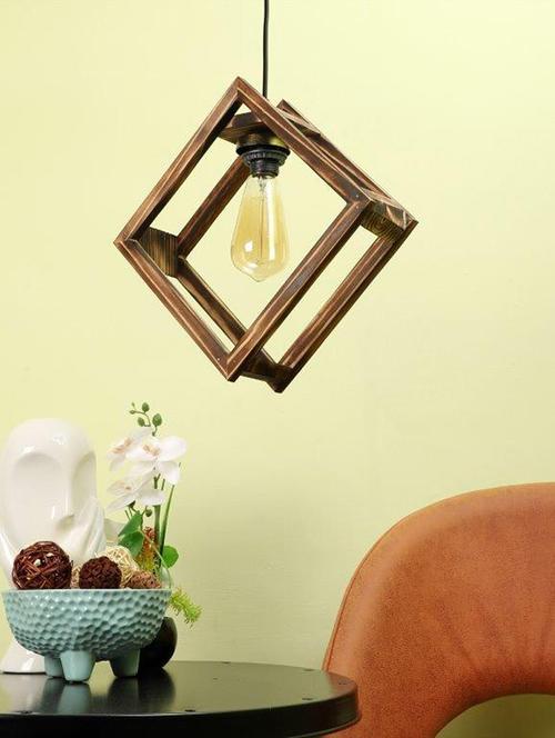 eliante brown wood base brown white shade hanging light - nb-154-wood-1lp - without bulb - 18369541 - Very Small Image - 1