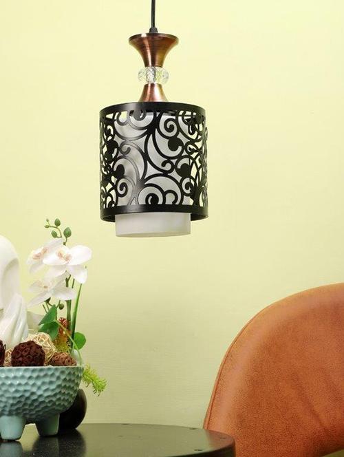 eliante black and gold iron base white white shade hanging light - 3031-1lp-bk-wh - without bulb - 18369547 - Very Small Image - 1