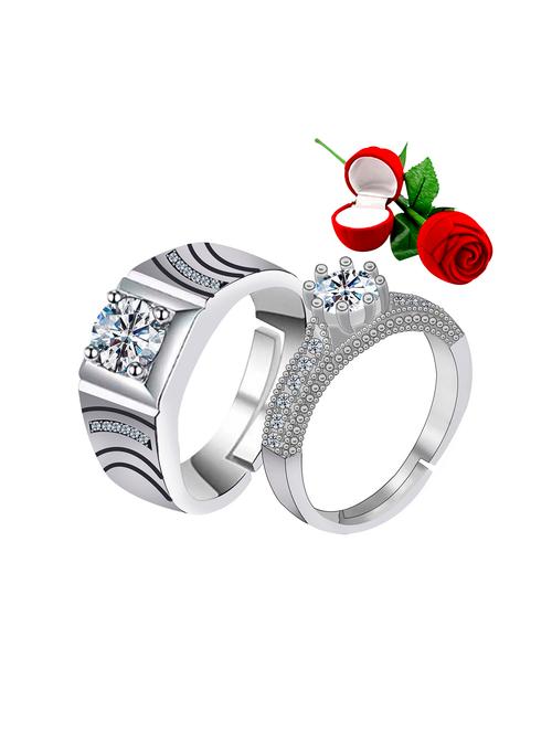silver plated adjustable couple ring  - 18369702 - Very Small Image - 1