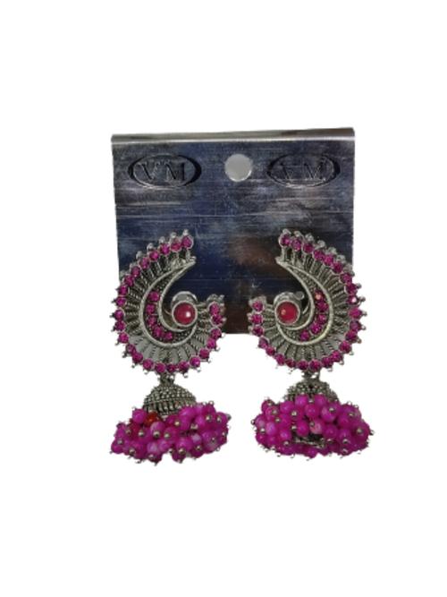 Ladies Brass Earrings Pink Color - 18370186 - Very Small Image - 1