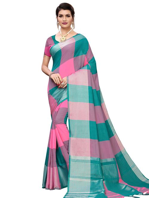 pink cotton saree with blouse - 18370696 - Very Small Image - 1