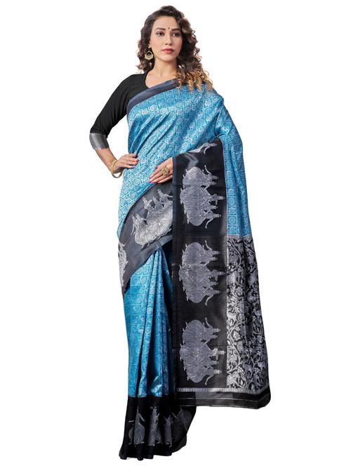 blue banarasi saree with blouse - 18371003 - Very Small Image - 1
