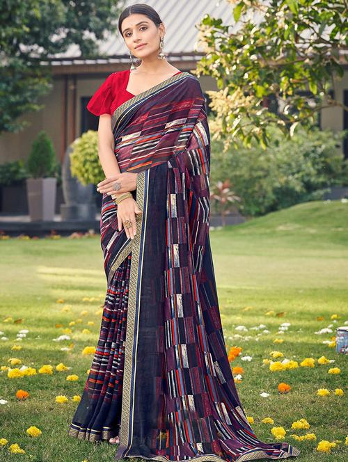 multi colored georgette printed saree with blouse - 18371400 - Very Small Image - 1