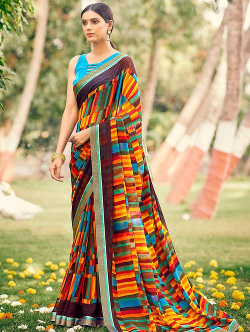 multi colored georgette printed saree with blouse - 18371403 - Very Small Image - 1