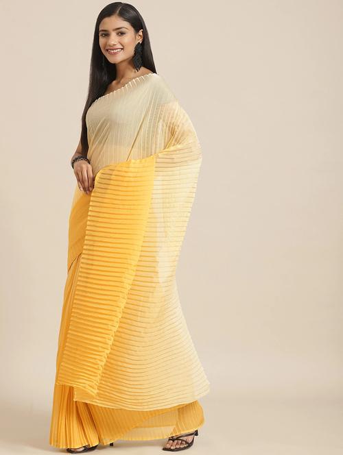 yellow organza printed saree with blouse - 18371834 - Very Small Image - 1