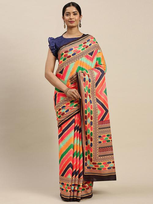 Multi Colored Art Silk Printed Saree With Blouse - 18371853 - Very Small Image - 1
