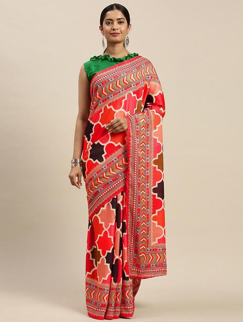 Red Art Silk Printed Saree - 18371854 - Very Small Image - 1