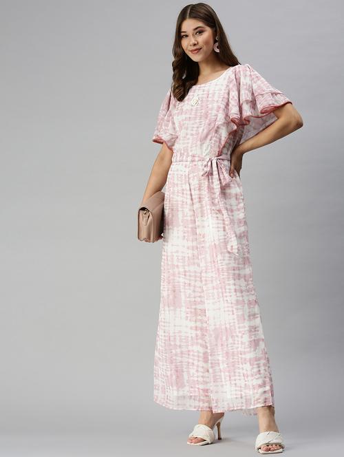 v-neck printed full leg jumpsuit - 18372222 - Very Small Image - 1