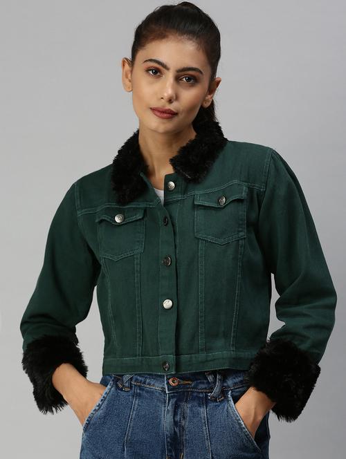 fur embellished denim jacket - 18372244 - Very Small Image - 1