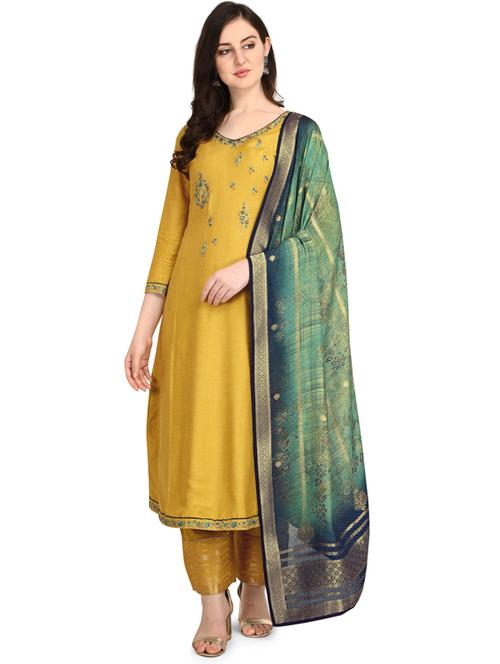 yellow viscose unstitched suit - 18372579 - Very Small Image - 1