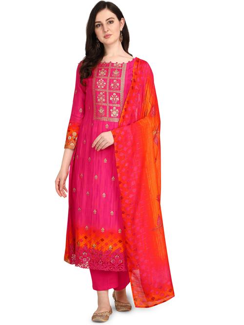 pink viscose unstitched suit - 18372602 - Very Small Image - 1