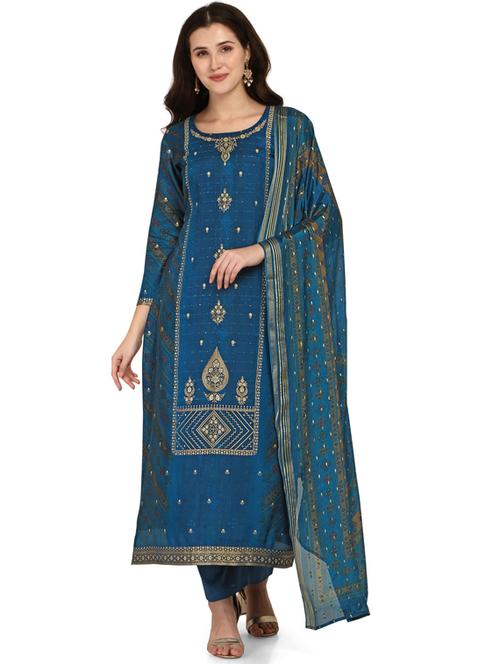 blue viscose unstitched suit - 18372636 - Very Small Image - 1
