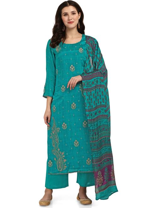 blue viscose unstitched suit - 18372644 - Very Small Image - 1